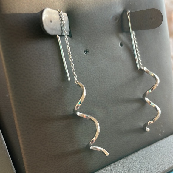 925 Sterling Silver Long Twisty Dangling Earrings | NWOT - Picture 2 of 4